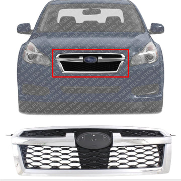 Front Grille Assembly Textured Shell And Insert With Chrome Molding Direct Replacement Compatible With 2013-2014 Subaru Legacy SU1200157 91121AJ13A