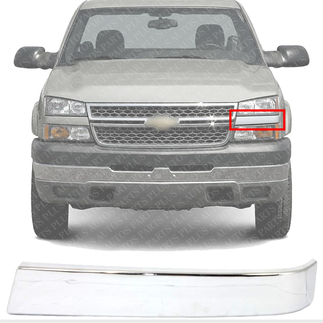 Front Grille Molding Chrome Left Driver Side Direct Replacement Compatible With 2003-2006 Chevrolet Silverado GM1212105 10397973
