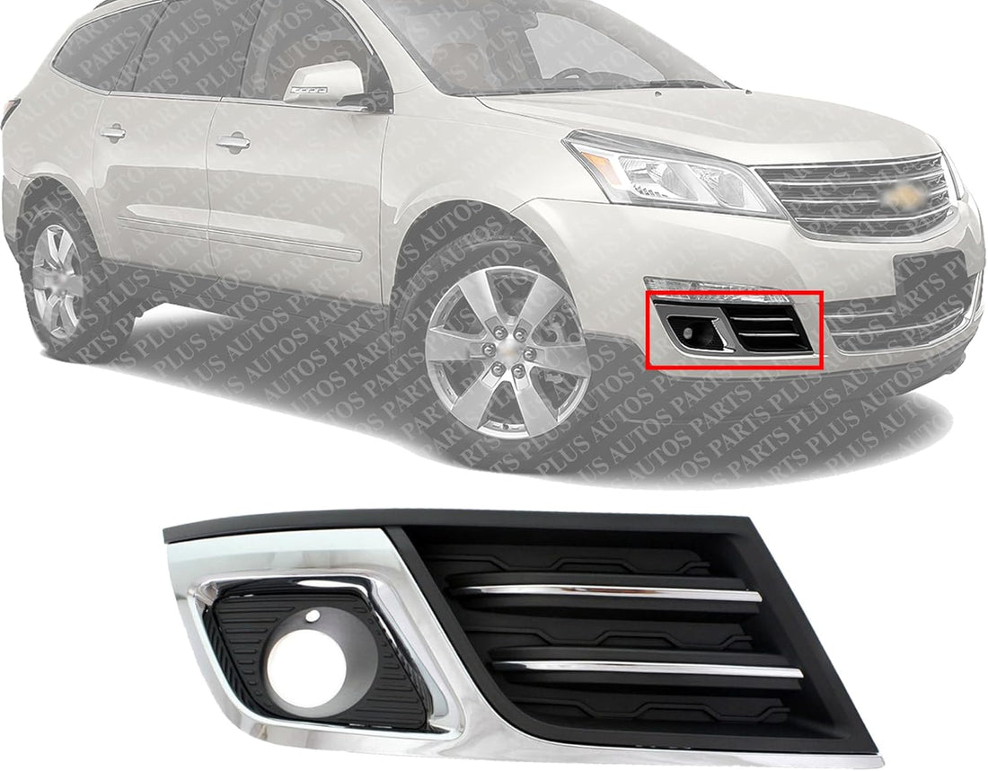 Front Fog Light Molding Textured Right Passenger Side With Chrome Trim Direct Replacement Compatible With 2013-2017 Chevrolet Traverse GM1039150 22817941
