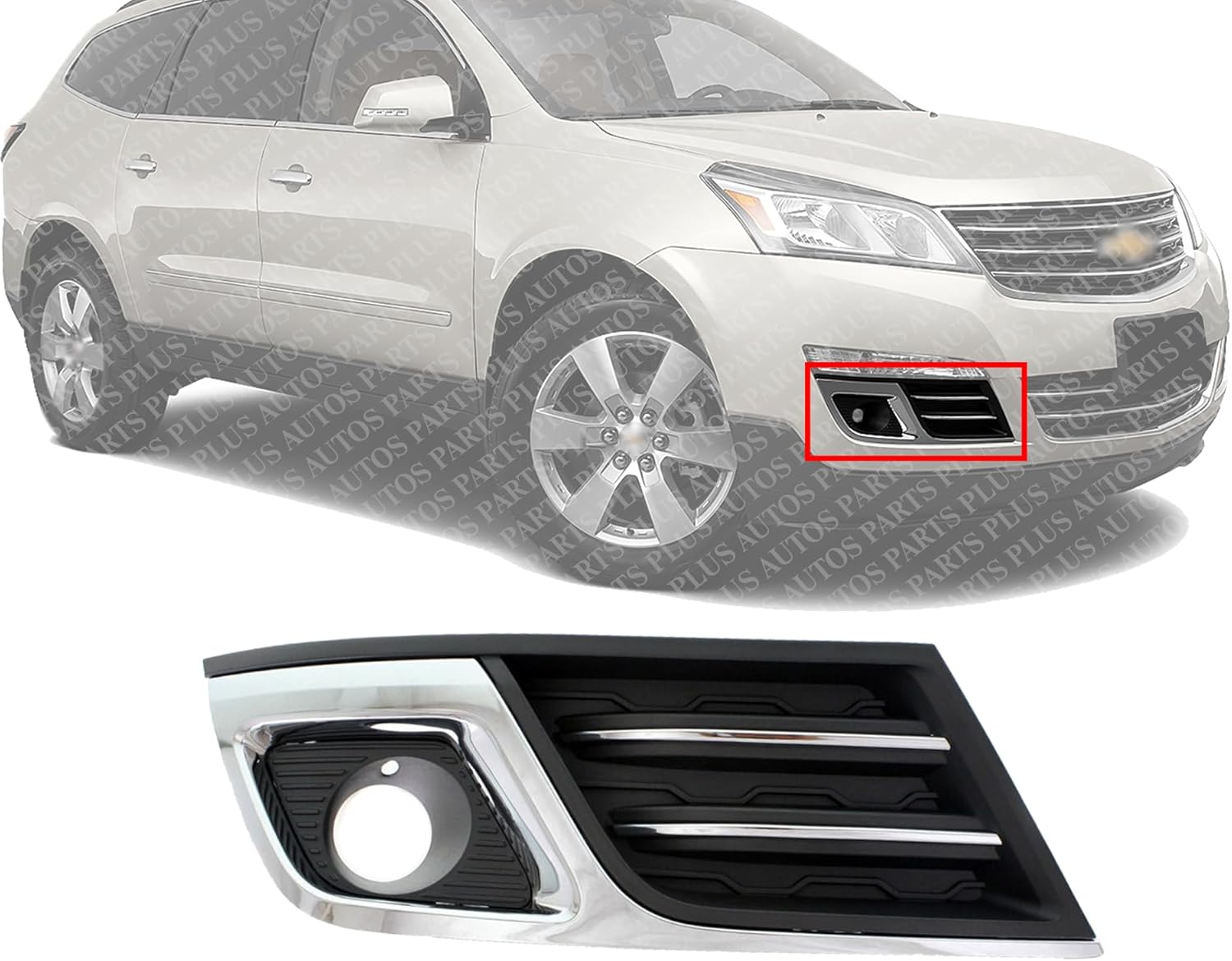 Front Fog Light Molding Textured Right Passenger Side With Chrome Trim Direct Replacement Compatible With 2013-2017 Chevrolet Traverse GM1039150 22817941