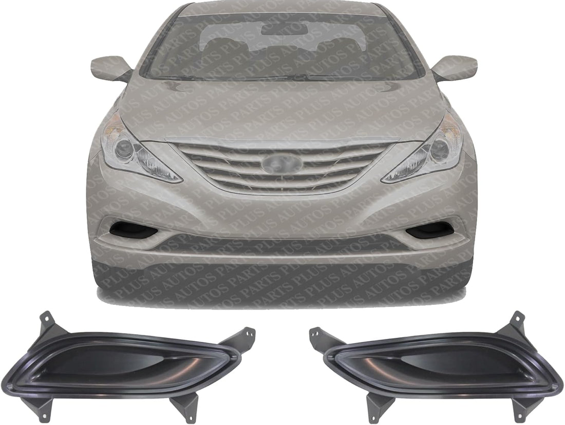 Set Of 2 Front Fog Light Cover Primed Plastic Left Driver & Right Passenger Side Direct Replacement Compatible With 2011-2013 Hyundai Sonata HY1039110 HY1038110 865243S000 865233S000