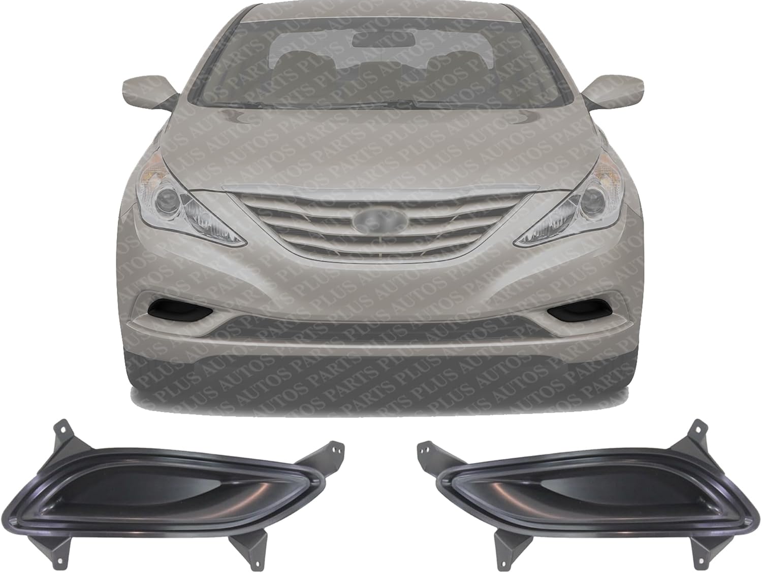 Set Of 2 Front Fog Light Cover Primed Plastic Left Driver & Right Passenger Side Direct Replacement Compatible With 2011-2013 Hyundai Sonata HY1039110 HY1038110 865243S000 865233S000
