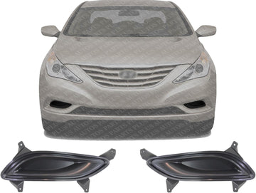 Set Of 2 Front Fog Light Cover Primed Plastic Left Driver & Right Passenger Side Direct Replacement Compatible With 2011-2013 Hyundai Sonata HY1039110 HY1038110 865243S000 865233S000