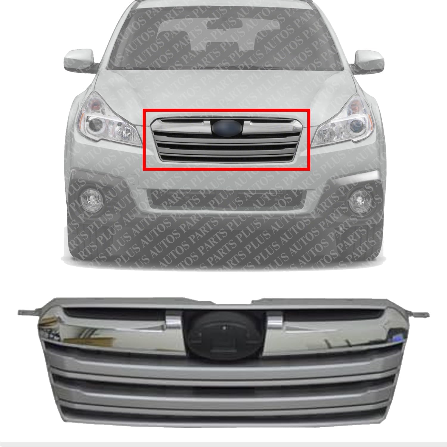 Front Grille Textured Shell And Insert With Chrome & Silver Molding Direct Replacement Compatible With 2013-2014 Subaru Outback SU1200152 62256JG000