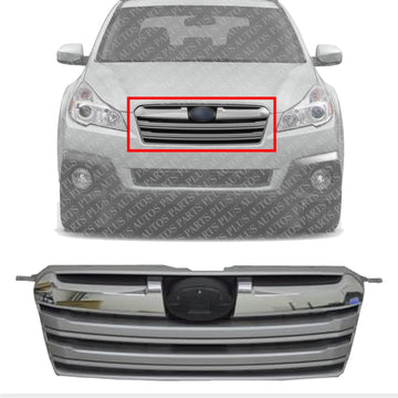 Front Grille Textured Shell And Insert With Chrome & Silver Molding Direct Replacement Compatible With 2013-2014 Subaru Outback SU1200152 62256JG000