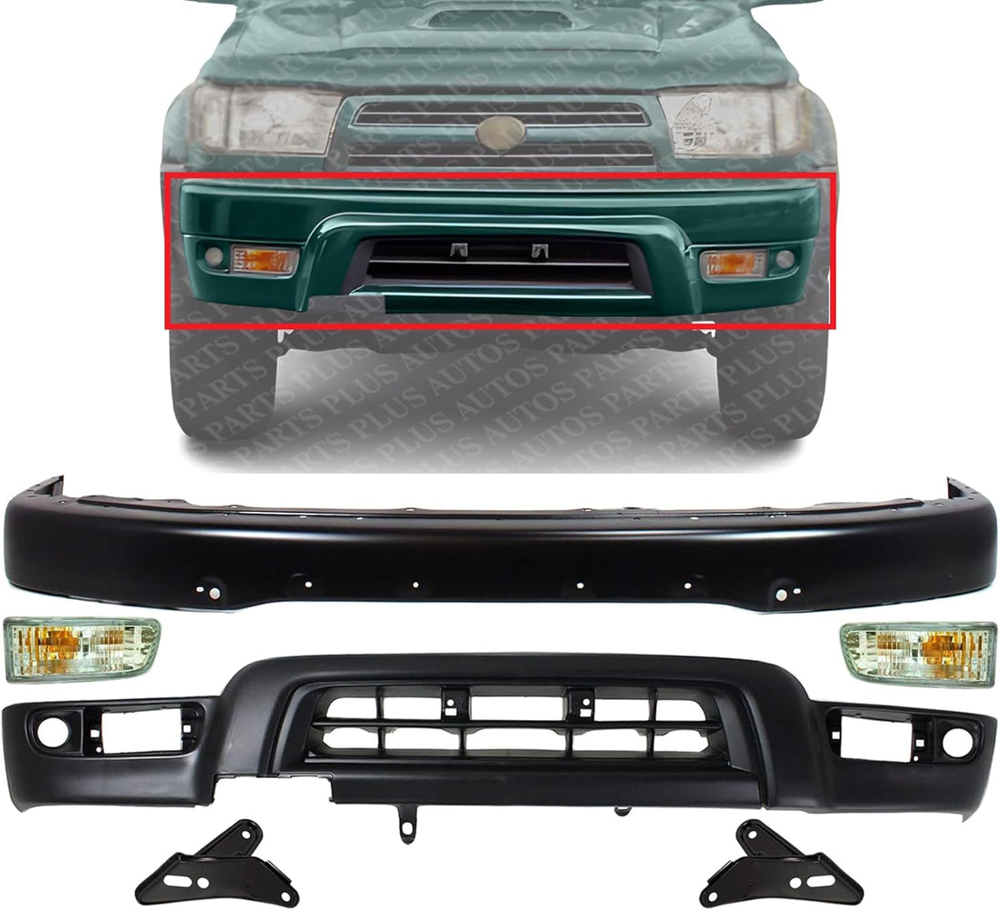 Front Bumper Face Bar Steel + Lower Valance Panel Primed + Signal Light Assembly + Mounting Brackets Left & Right Side Direct Replacement Compatible With 1999-2002 Toyota 4Runner