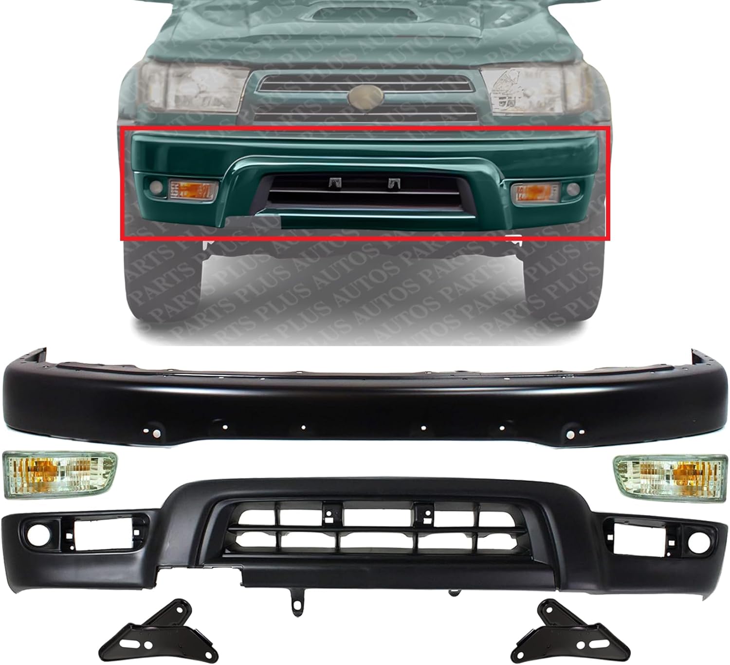 Front Bumper Face Bar Steel + Lower Valance Panel Primed + Signal Light Assembly + Mounting Brackets Left & Right Side Direct Replacement Compatible With 1999-2002 Toyota 4Runner