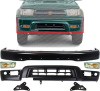 Front Bumper Face Bar Steel + Lower Valance Panel Primed + Signal Light Assembly + Mounting Brackets Left & Right Side Direct Replacement Compatible With 1999-2002 Toyota 4Runner