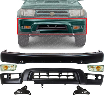 Front Bumper Face Bar Steel + Lower Valance Panel Primed + Signal Light Assembly + Mounting Brackets Left & Right Side Direct Replacement Compatible With 1999-2002 Toyota 4Runner