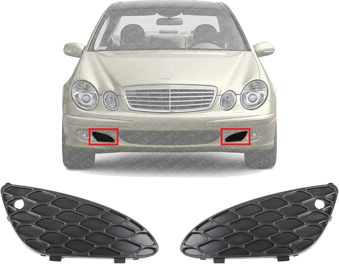 Set Of 2 Front Fog Light Outer Cover Primed Plastic Left Driver & Right Passenger Side Direct Replacement Compatible With 2003-2006 Mercedes Benz E-Class MB1039110 MB1038111