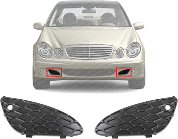 Set Of 2 Front Fog Light Outer Cover Primed Plastic Left Driver & Right Passenger Side Direct Replacement Compatible With 2003-2006 Mercedes Benz E-Class MB1039110 MB1038111