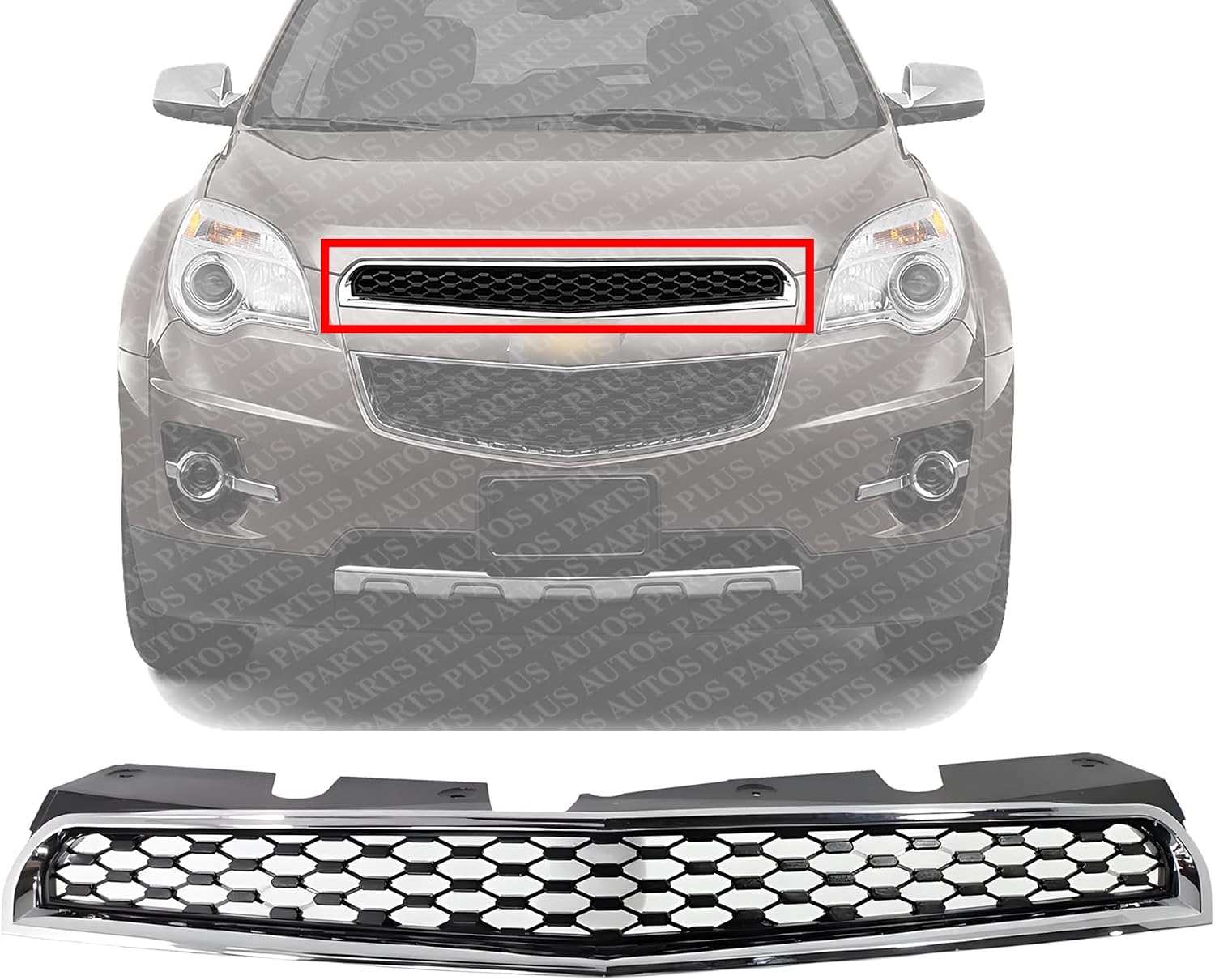 Front Grille Chrome Shell With Primed Insert Direct Replacement Compatible With 2010-2015 Chevrolet Equinox GM1200622 25798744