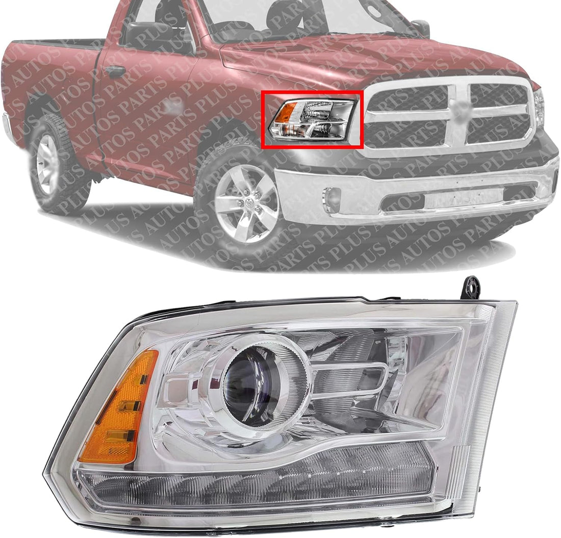 Front Head Light Assembly Right Passenger Side Direct Replacement Compatible With 2013-2015 Ram 1500 2500 3500 CH2503244 68093216AB