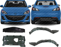 Front & Rear Engine Splash Shield Under Cover + Fender Liners Left Driver Right Passenger Side Direct Replacement Compatible with Mazda 3 2010-2013 MA1249139 MA1248139 MA1228113