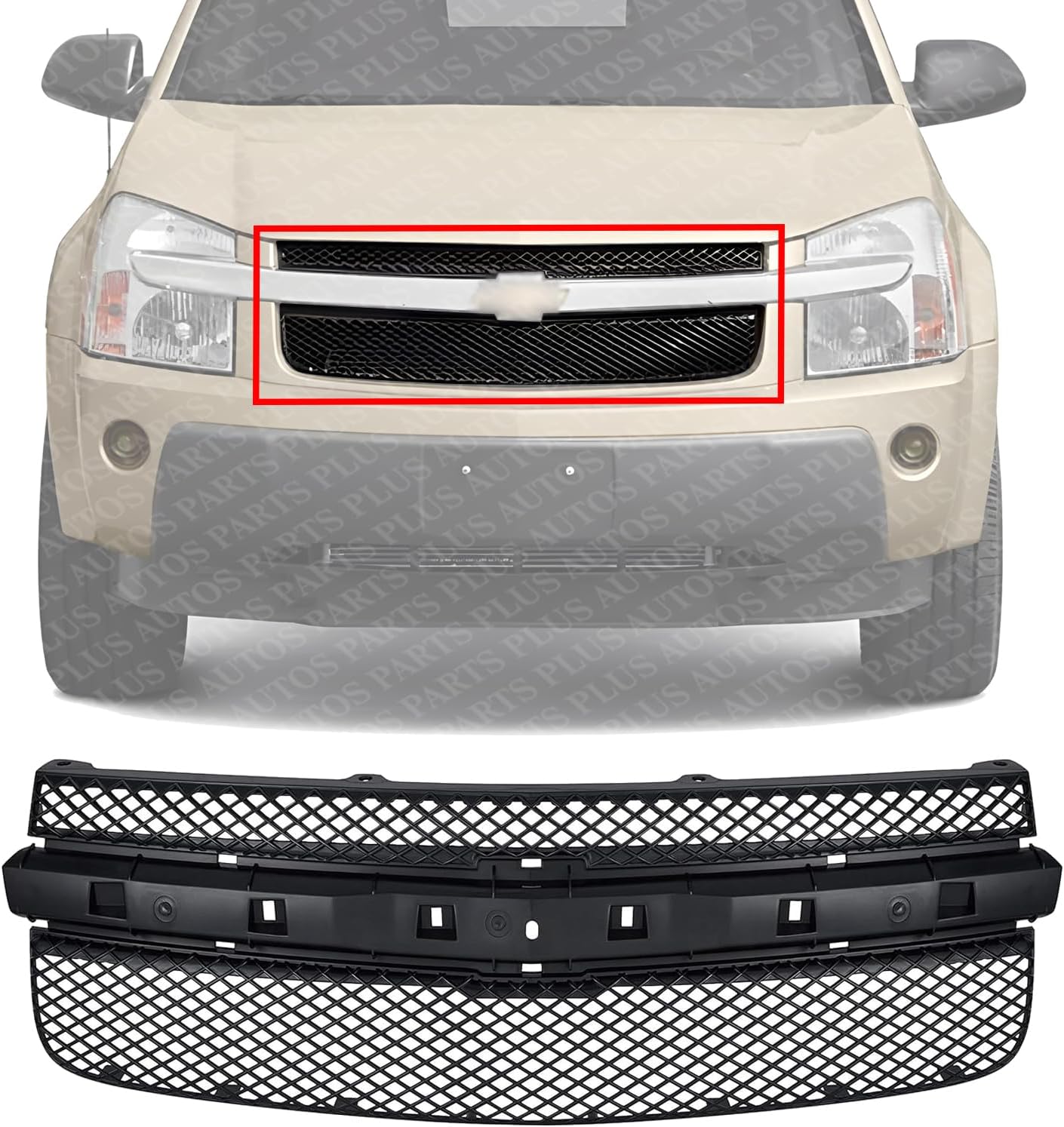 Front Grille Primed Shell And Insert Without Center Bar Plastic Direct Replacement Compatible With 2005-2009 Chevrolet Equinox GM1200527 5481230
