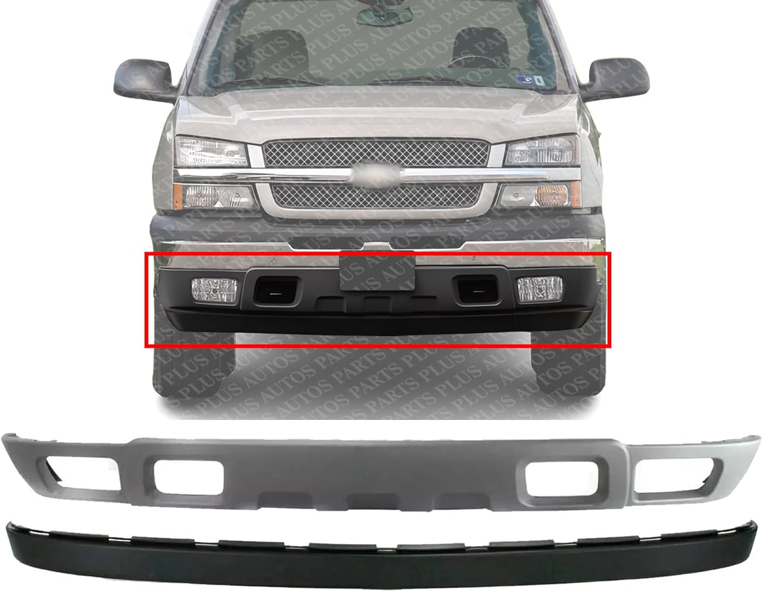 Front Bumper Lower Valance Air Deflector Gray + Extension Textured Direct Replacement Compatible With 2003-2006 Chevrolet Silverado / 2005-2006 Avalanche GM1092173 GM1092200 10367213