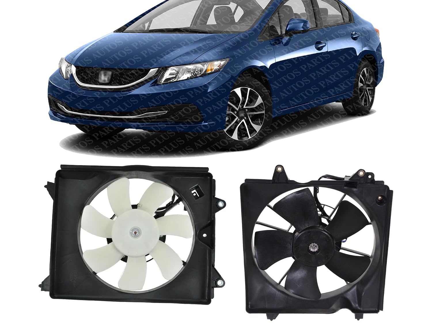 Set of 2 Front Radiator Cooling Fan Assembly Plastic Left Driver & Right Passenger Side Direct Replacement Compatible with 2012-2015 Honda Civic HO3115158 HO3115159