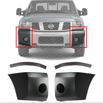 Front Bumper End Caps + Extension Filler Primed Left Driver & Right Passenger Side Direct Replacement Compatible With 2004-2007 Nissan Titan/Armada NI1089106 NI1088106 NI1005147