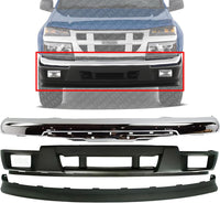 AUTOS PARTS PLUS Front Bumper Impact Bar Chrome Steel + Lower Valance With Fog Light Holes + Extension Textured Direct Replacement Compatible With 2004-2012 Chevrolet Colorado/GMC Canyon GM1092183