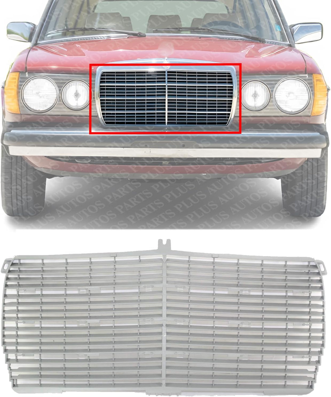 Front Grille Insert Silver Plastic Direct Replacement Compatible With 1977-1981 Mercedes Benz 280E / 1978-1985 300CD 1238880923