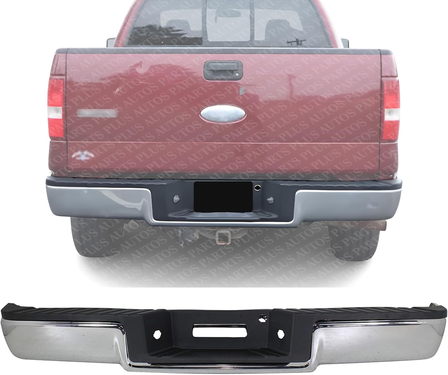 Step Bumper Assembly Chrome Steel Without Rear Object Sensor Holes Direct Replacement Compatible With 2004-2006 Ford F-150 FO1103117