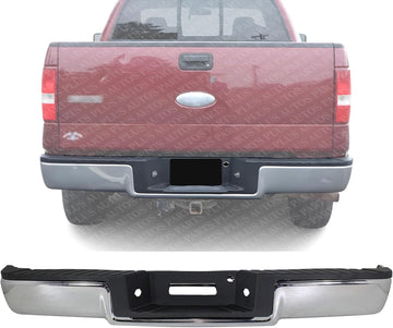Step Bumper Assembly Chrome Steel Without Rear Object Sensor Holes Direct Replacement Compatible With 2004-2006 Ford F-150 FO1103117