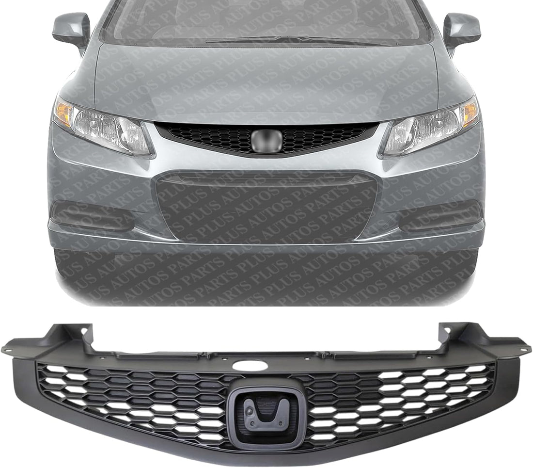 Front Grille Assembly Primed Shell And Insert Direct Replacement Compatible With 2012-2013 Honda Civic HO1200209 71121TS8A01