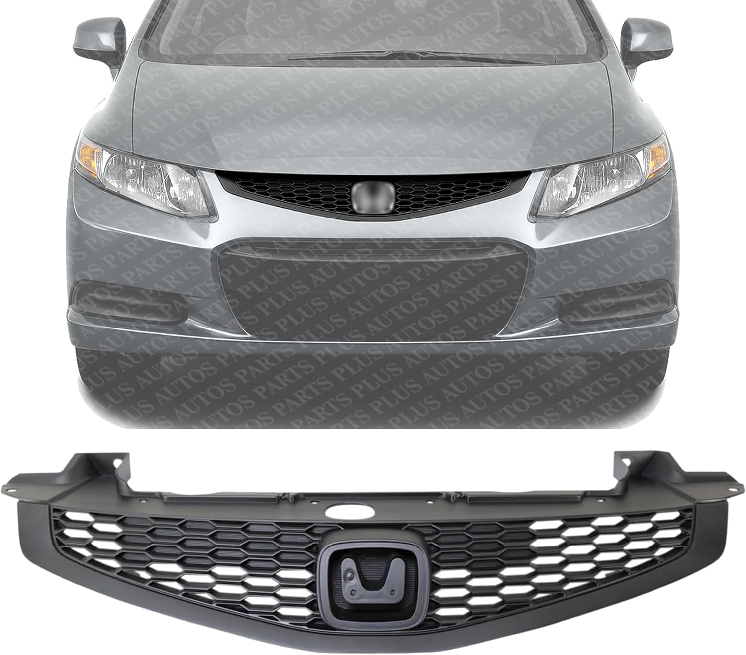 Front Grille Assembly Primed Shell And Insert Direct Replacement Compatible With 2012-2013 Honda Civic HO1200209 71121TS8A01