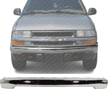 Front Bumper Face Bar Chrome Steel Direct Replacement Compatible With 1998-2004 Chevrolet S10 Pickup GM1002369 15094047