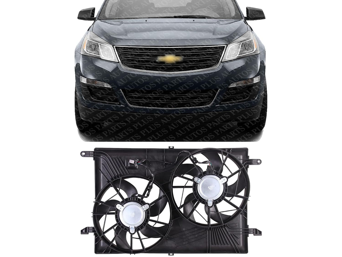 Front Radiator Dual Fan Shroud Assembly Direct Replacement Compatible with 2009-2017 Chevrolet Traverse / 2007-2017 GMC Acadia GM3115219 23434158