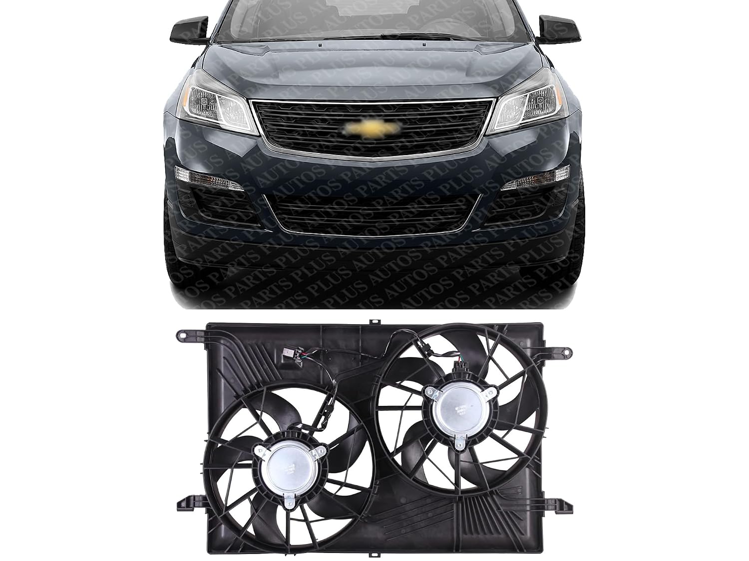Front Radiator Dual Fan Shroud Assembly Direct Replacement Compatible with 2009-2017 Chevrolet Traverse / 2007-2017 GMC Acadia GM3115219 23434158