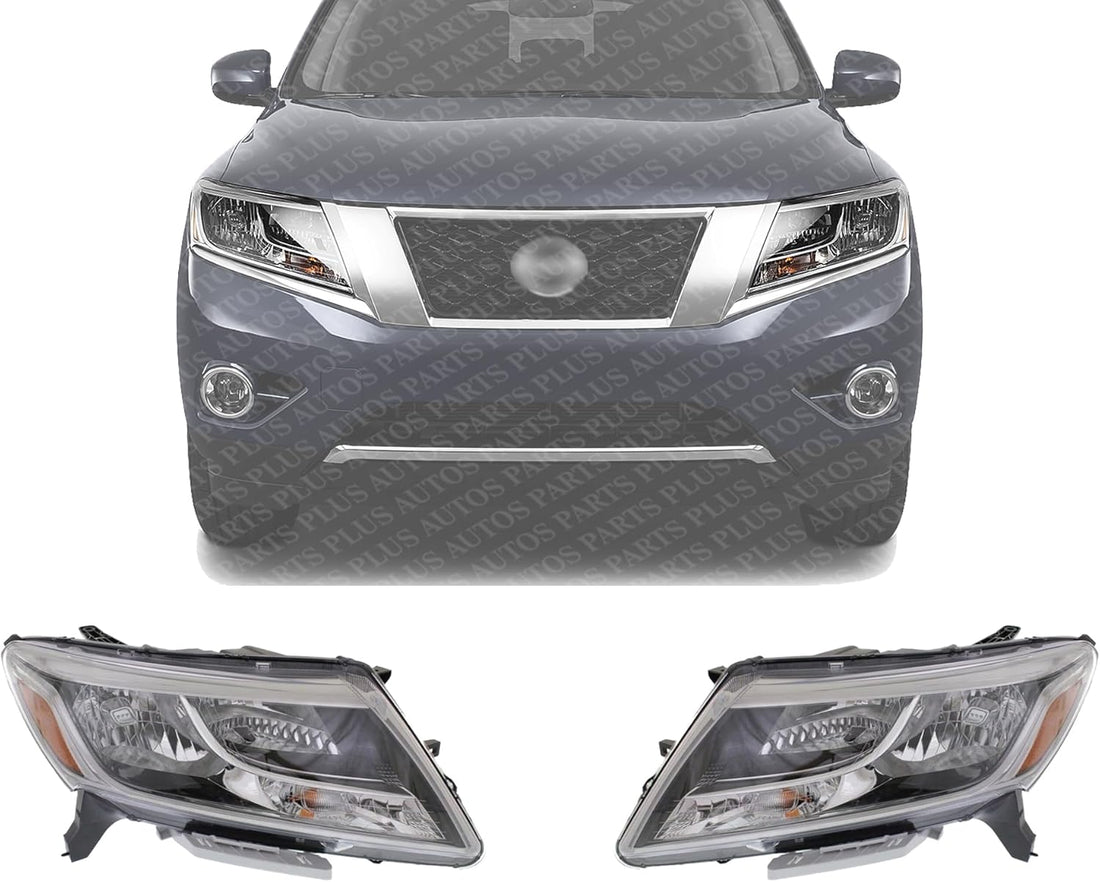 Set Of 2 Front Head Light Assembly Plastic Left Driver & Right Passenger Side Direct Replacement Compatible With 2013-2016 Nissan Pathfinder NI2503221 NI2502221 260103KA0B 260603KA0B
