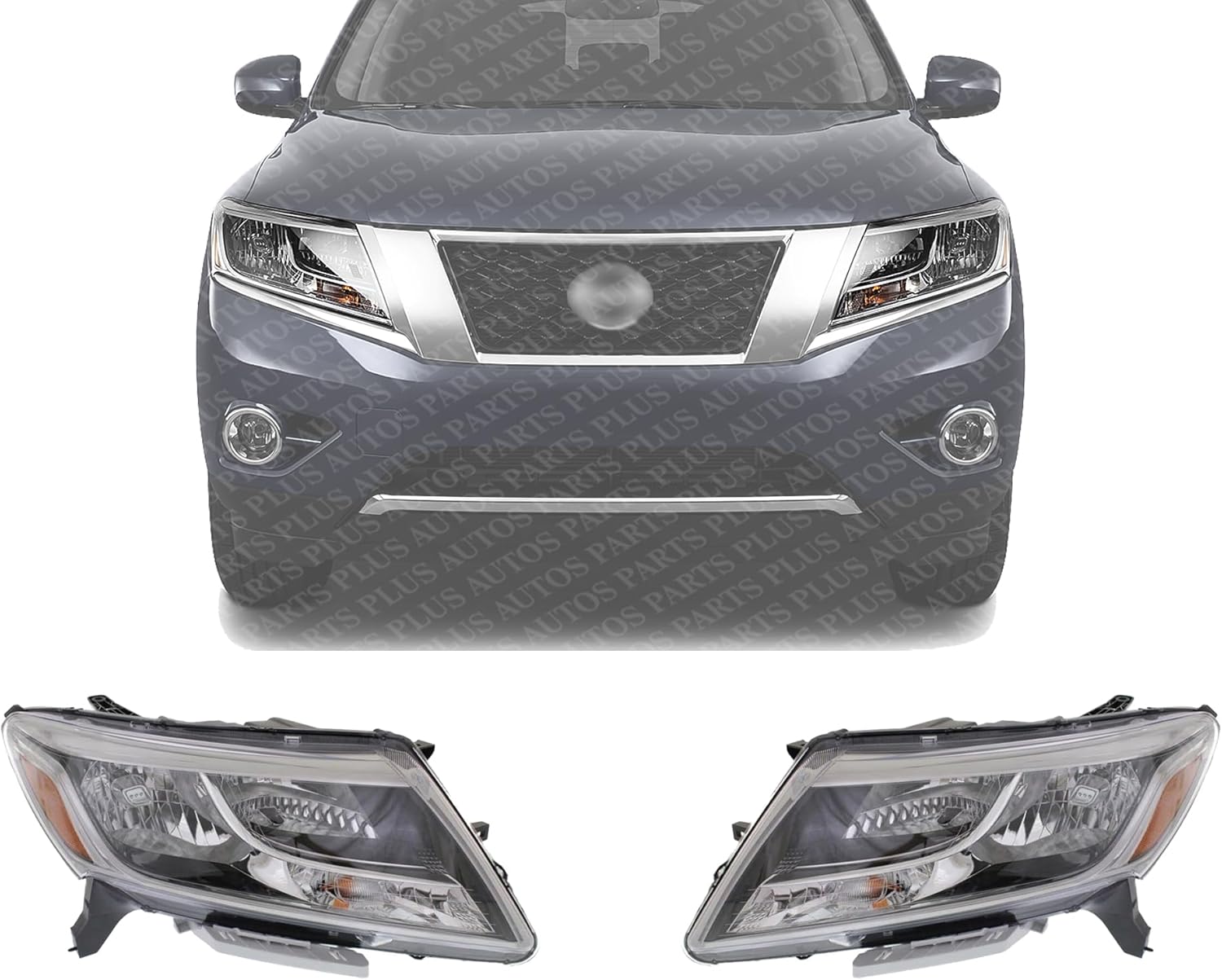 Set Of 2 Front Head Light Assembly Plastic Left Driver & Right Passenger Side Direct Replacement Compatible With 2013-2016 Nissan Pathfinder NI2503221 NI2502221 260103KA0B 260603KA0B