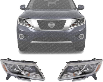Set Of 2 Front Head Light Assembly Plastic Left Driver & Right Passenger Side Direct Replacement Compatible With 2013-2016 Nissan Pathfinder NI2503221 NI2502221 260103KA0B 260603KA0B