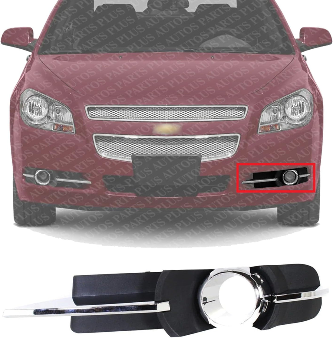 Front Fog Light Molding Primed With Chrome Trim Left Driver Side Direct Replacement Compatible With 2008-2012 Chevrolet Malibu GM1038115 25905341