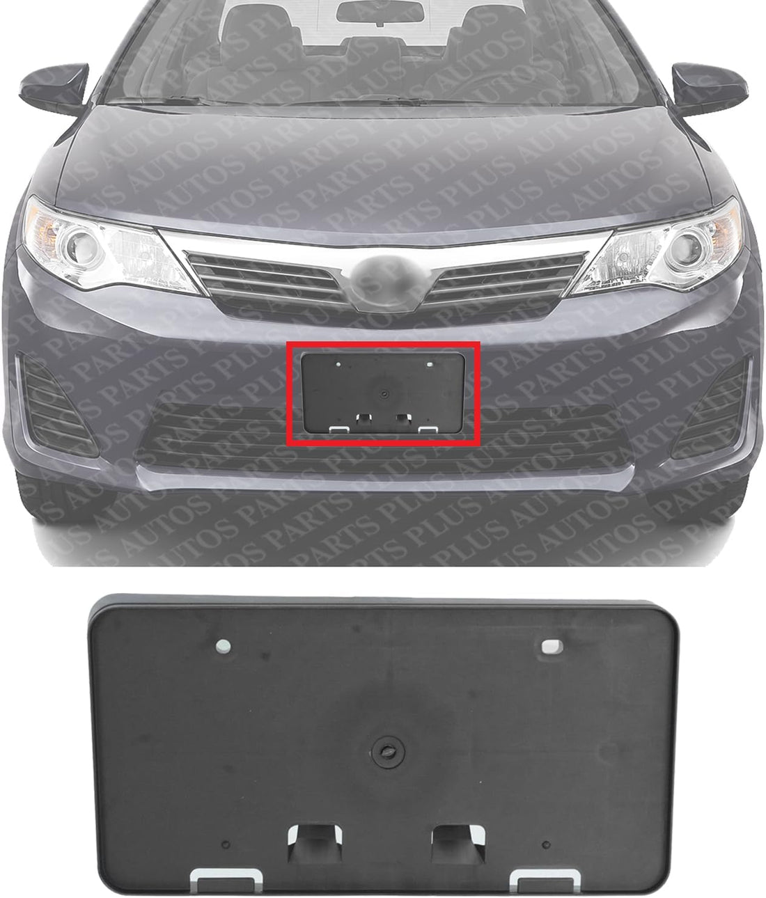 Front License Plate Bracket Textured Plastic Direct Replacement Compatible with 2012-2014 Toyota Camry TO1068117 5211406160