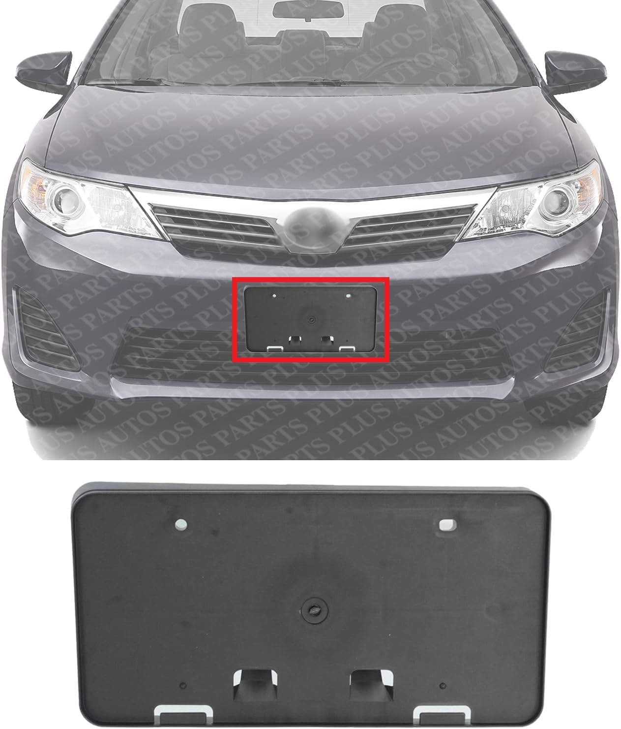 Front License Plate Bracket Textured Plastic Direct Replacement Compatible with 2012-2014 Toyota Camry TO1068117 5211406160
