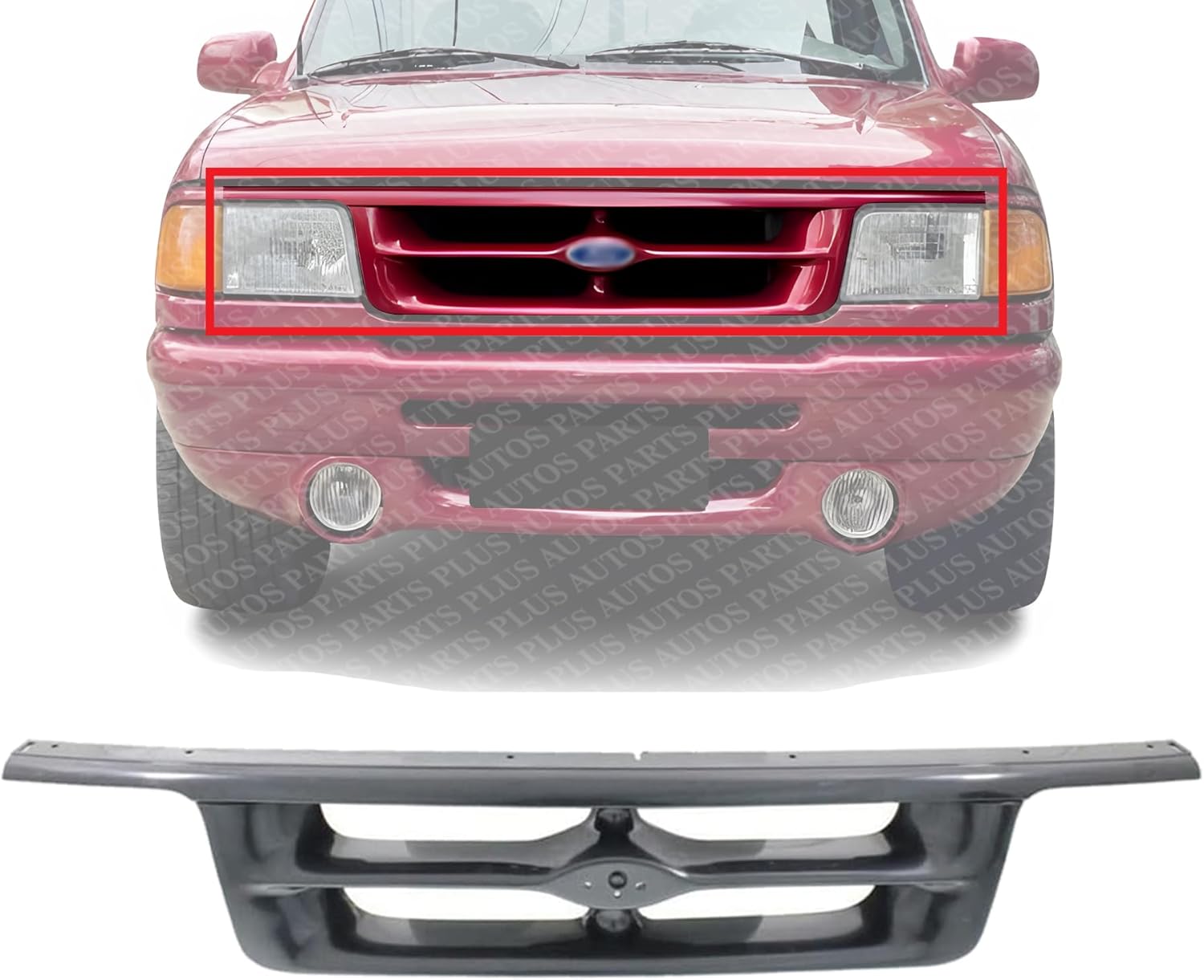 Front Grille Primed Shell And Insert Direct Replacement Compatible With 1995-1997 Ford Ranger FO1200309 F57Z8200BA
