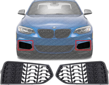 Set Of 2 Front Fog Light Cover Textured Left Driver & Right Passenger Side Direct Replacement Compatible With 2014-2021 BMW 2-Series BM1039158 BM1038158 51118056798 51118056797