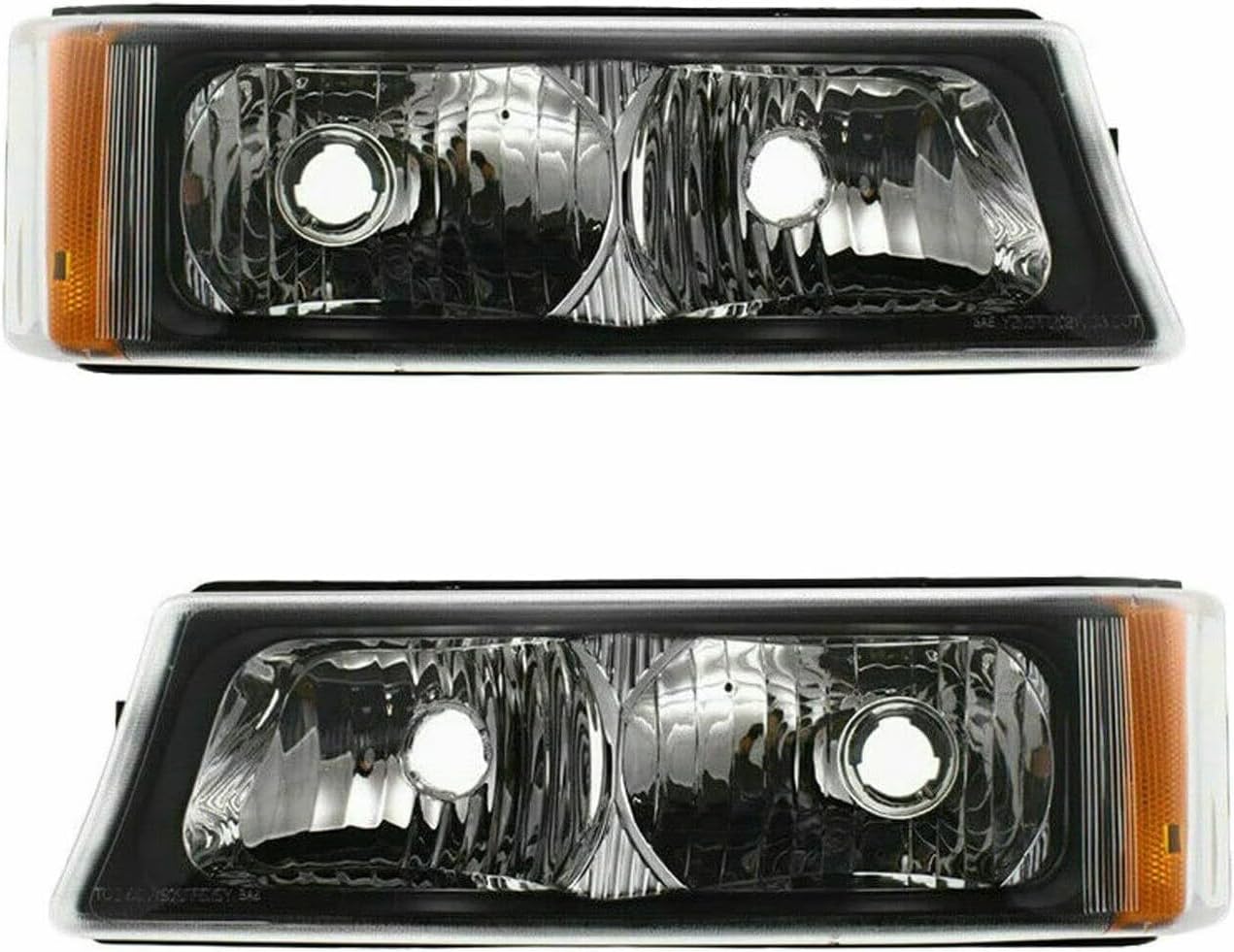 Front Bumper Chrome + Upper Cover & Lower Valance + Brackets + Head Lights & Signal Lamp Left & Right Side Direct Replacement Compatible With 2003-2006 Chevrolet Silverado 1500