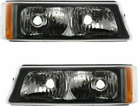 Front Bumper Chrome + Upper Cover & Lower Valance + Brackets + Head Lights & Signal Lamp Left & Right Side Direct Replacement Compatible With 2003-2006 Chevrolet Silverado 1500