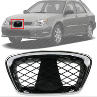 Front Center Grille Chrome Shell With Paintable Insert Plastic Direct Replacement Compatible With Subaru Impreza 2006-2007 91121FE201 SU1200146