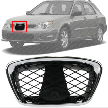 Front Center Grille Chrome Shell With Paintable Insert Plastic Direct Replacement Compatible With Subaru Impreza 2006-2007 91121FE201 SU1200146
