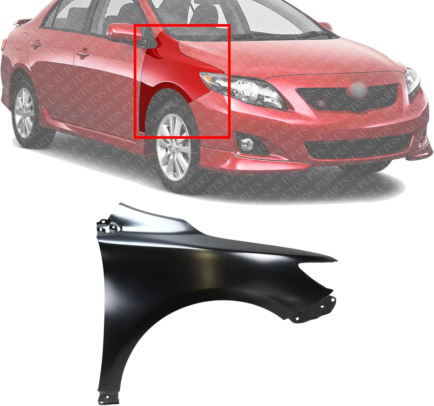 AUTOS PARTS PLUS Front Fender Primed Steel Right Passenger Side Direct Replacement Compatible With 2009-2013 Toyota Corolla TO1241224 5380112A70