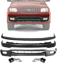 Front Bumper Steel + Upper Filler + Lower Valance + Brackets Right Passenger & Left Driver Side Direct Replacement Compatible With Toyota Tacoma 2001-2004 TO1095196 TO1002176