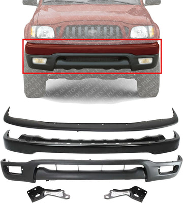 Front Bumper Steel + Upper Filler + Lower Valance + Brackets Right Passenger & Left Driver Side Direct Replacement Compatible With Toyota Tacoma 2001-2004 TO1095196 TO1002176