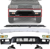 Front Bumper Chrome + Lower Valance Primed + Retainer + Support Brackets + Signal Lights Left And Right Side Direct Replacement Compatible With 1999-2002 Toyota 4Runner TO1066126