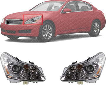 Set Of 2 Front Head Light Assembly Right Passenger & Left Driver Side Direct Replacement Compatible With 2007-2008 Infiniti G35 IN2502137 IN2503137 26060JK60C 26010JK60C