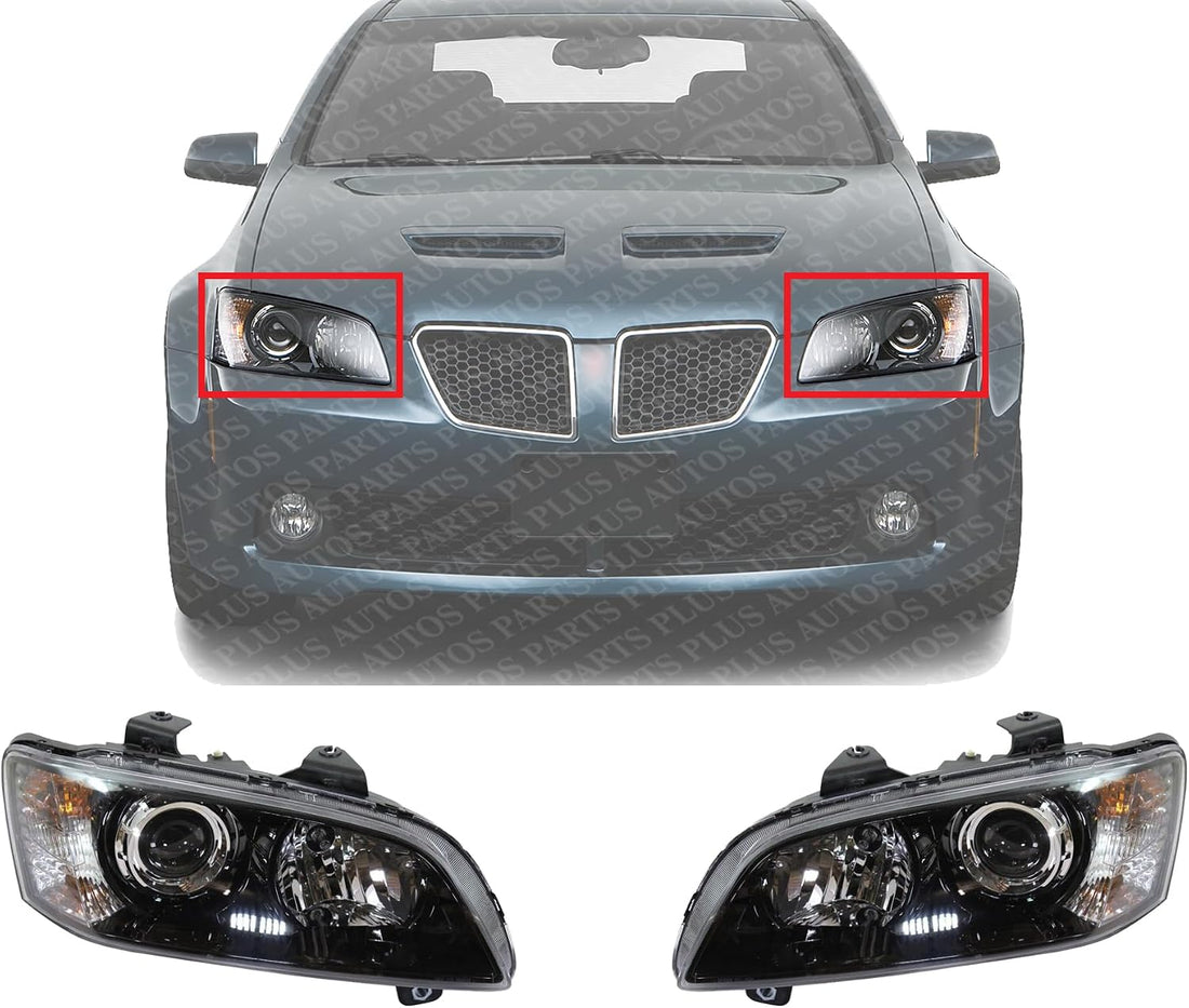 Set Of 2 Front Head Light Assembly Plastic Left Driver & Right Passenger Side Direct Replacement Compatible With 2008-2009 Pontiac G8 GM2503328 GM2502328 92224813 92224812