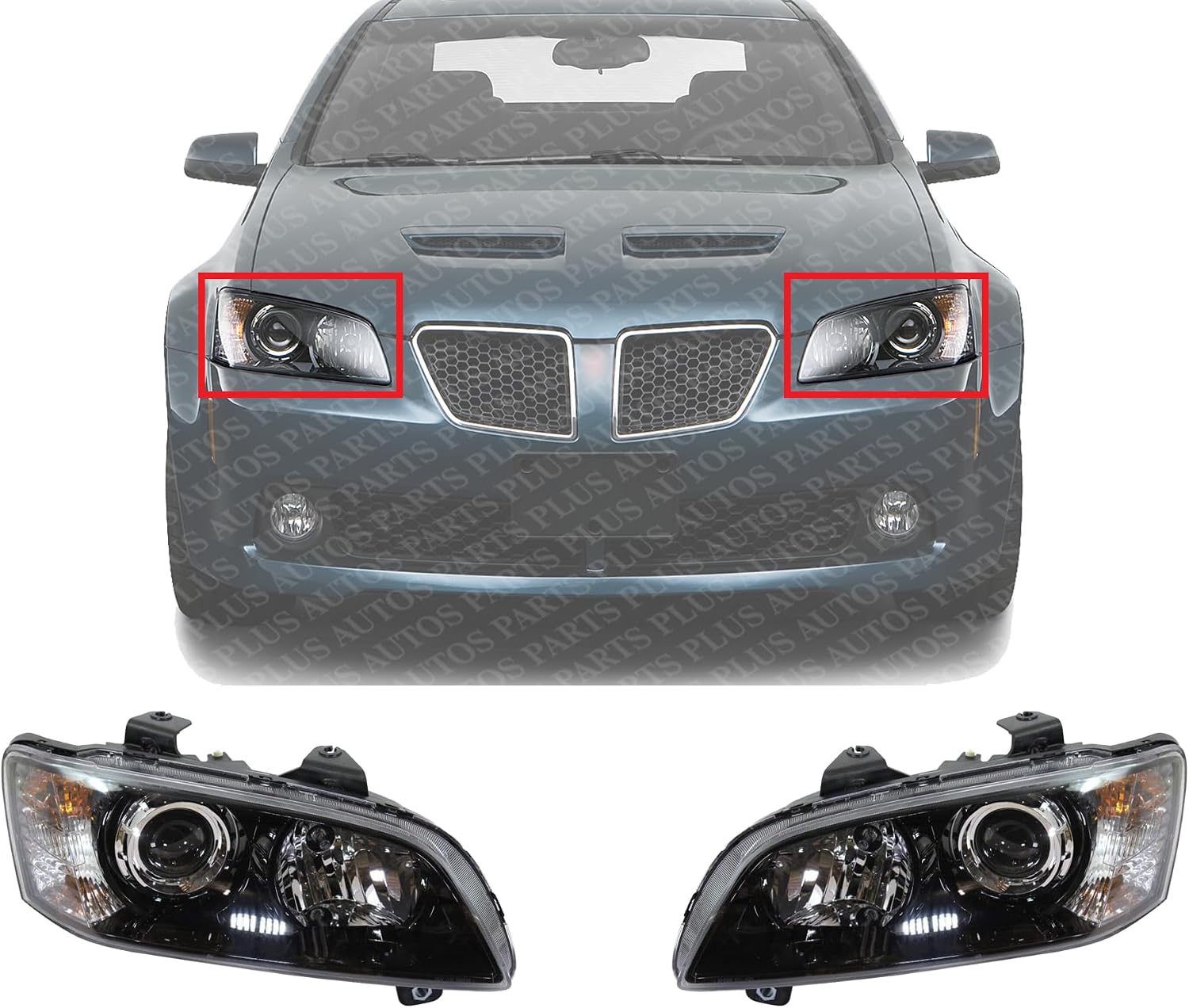 Set Of 2 Front Head Light Assembly Plastic Left Driver & Right Passenger Side Direct Replacement Compatible With 2008-2009 Pontiac G8 GM2503328 GM2502328 92224813 92224812